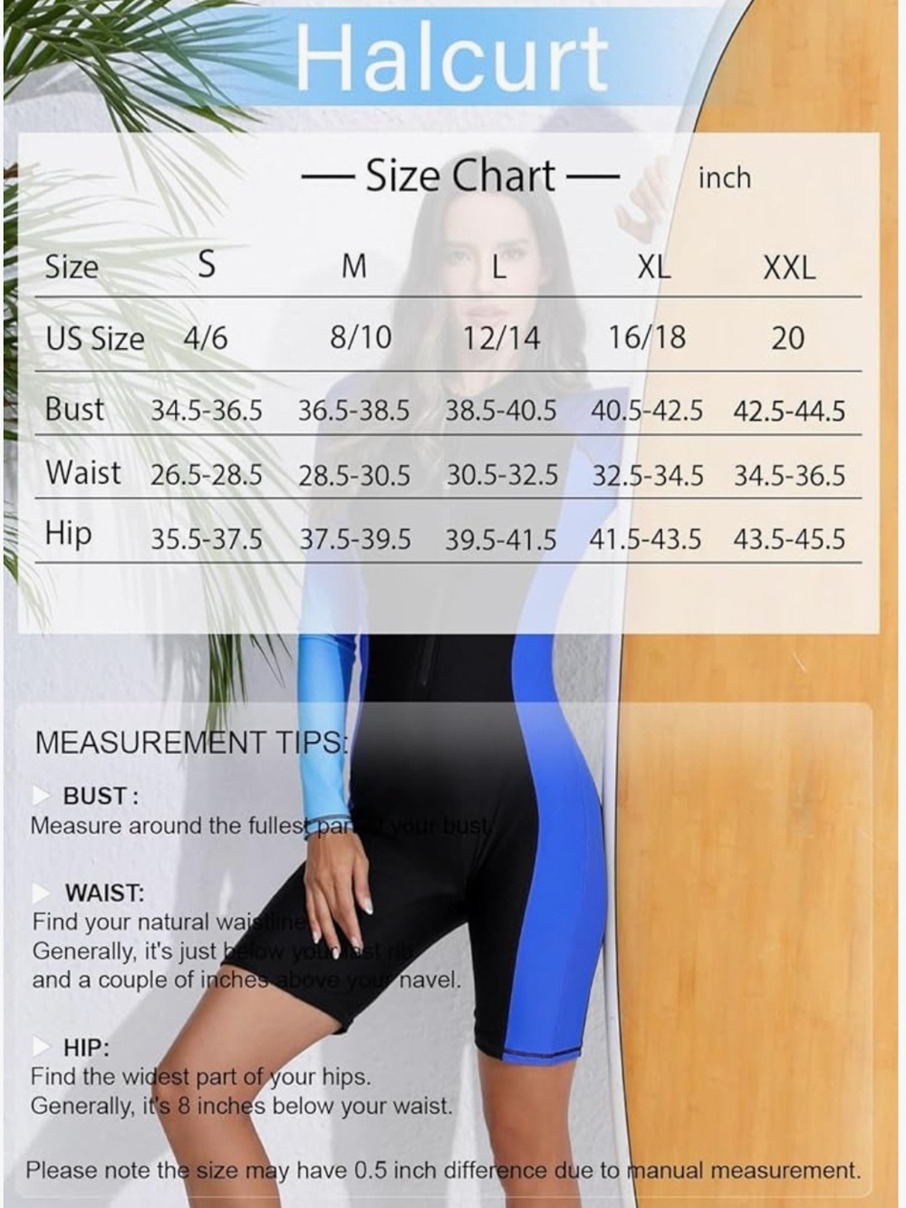 Black and Blue Long-Sleeve Zip Front One-Piece Swimsuit - Picture 6 of 6